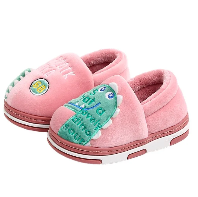 От 2 до 10 лет Детские плюшевые домашние тапочки с динозавром осенне зимние