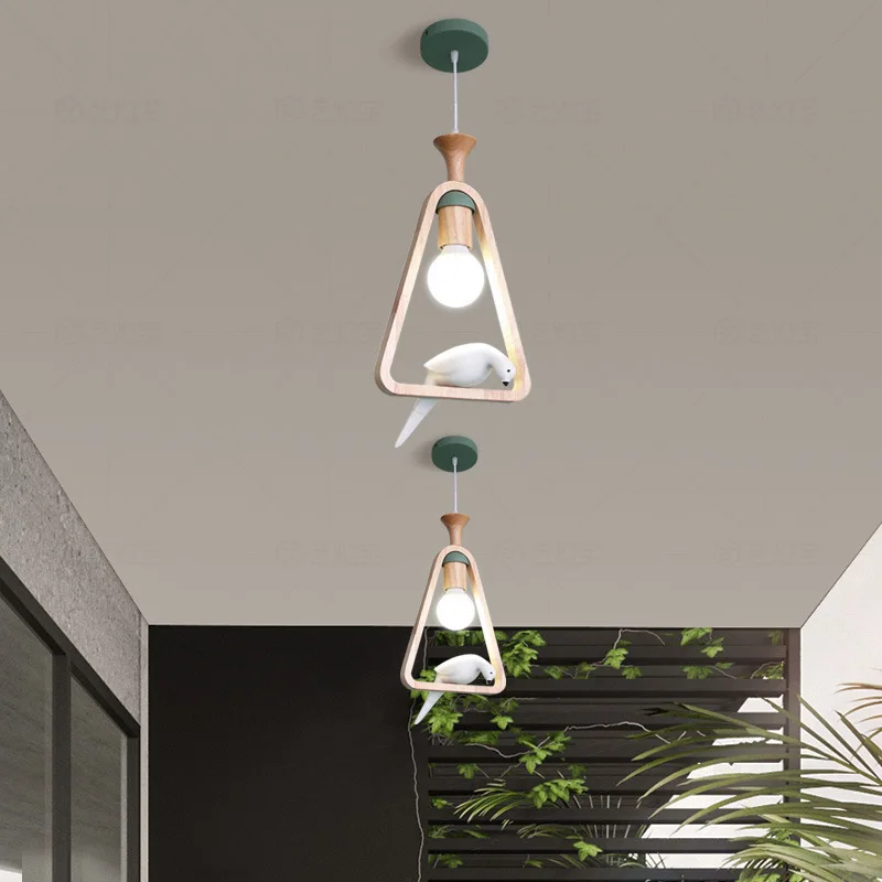 Novelty Led Pendant Lamp With Wood Nordic Hanging Lights Fixture Bird Drop Light Dining Room Restaurant Shop Creative Lighting