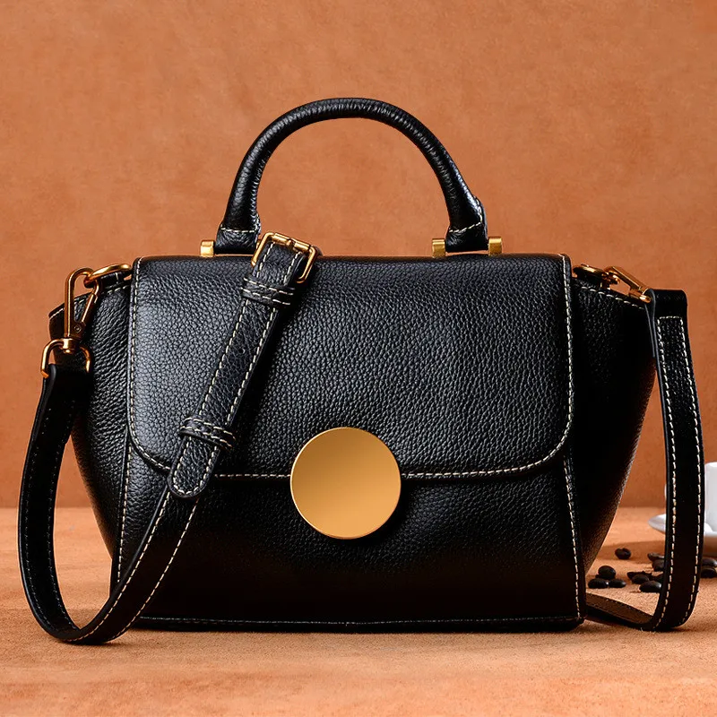 

Genuine Cowhide Leather Women Shoulder Bag Vintage Boston Designer Handbags Large Capacity Fashion Messenger Crossbody Bag