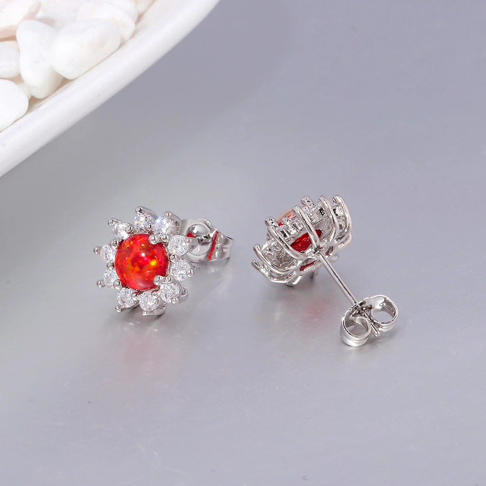 Серьги гвоздики CiNily Sunflower с опалом посеребренные модные ювелирные изделия серьги