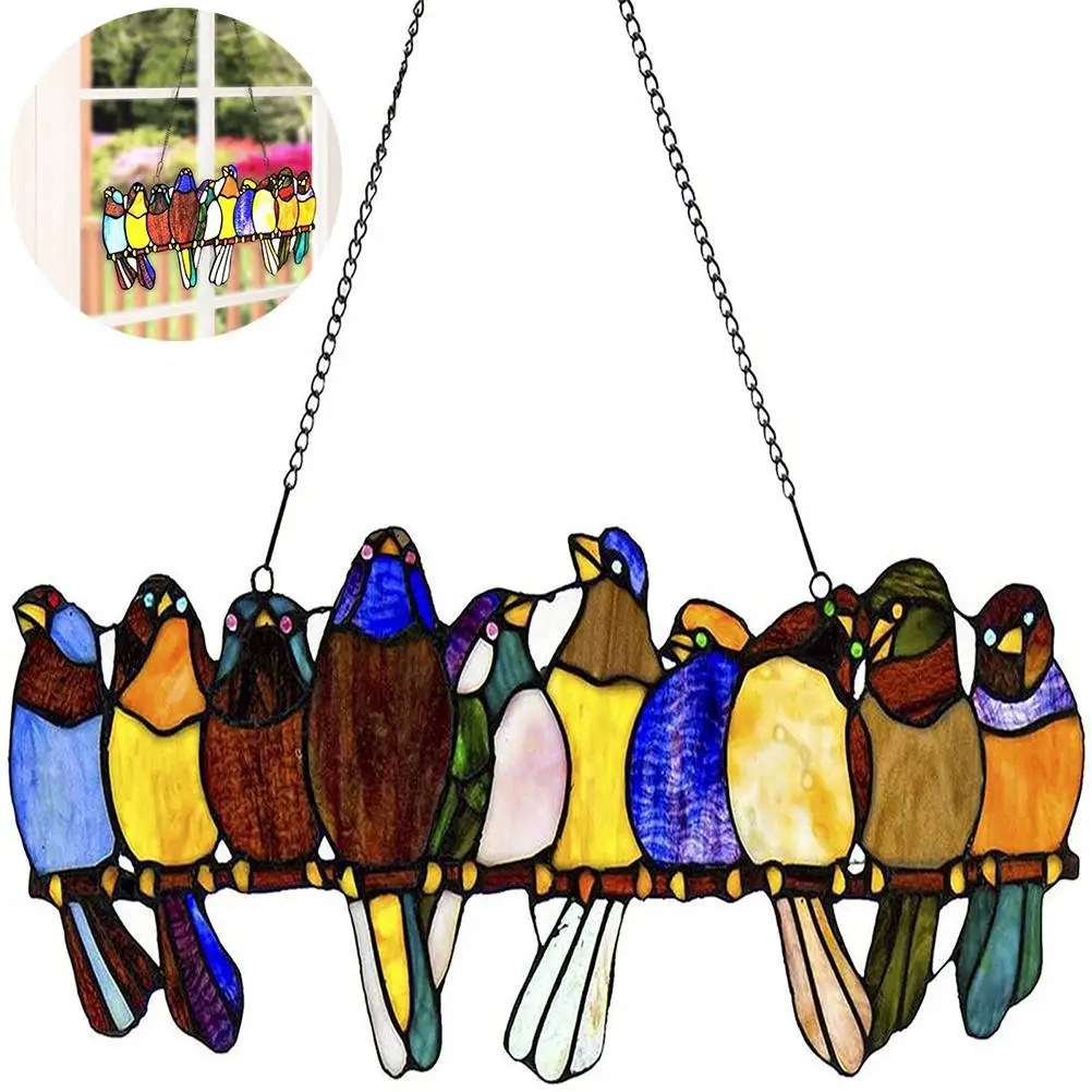 

Painted Birds Stickers Household Wall Windows Stained Glass Ornament Home Window Room Decoration Stained Glass Window Hangings