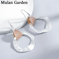 fashion silver color irregular circle metal earrings for women leather pendant personality dangle earring women jewelry gift
