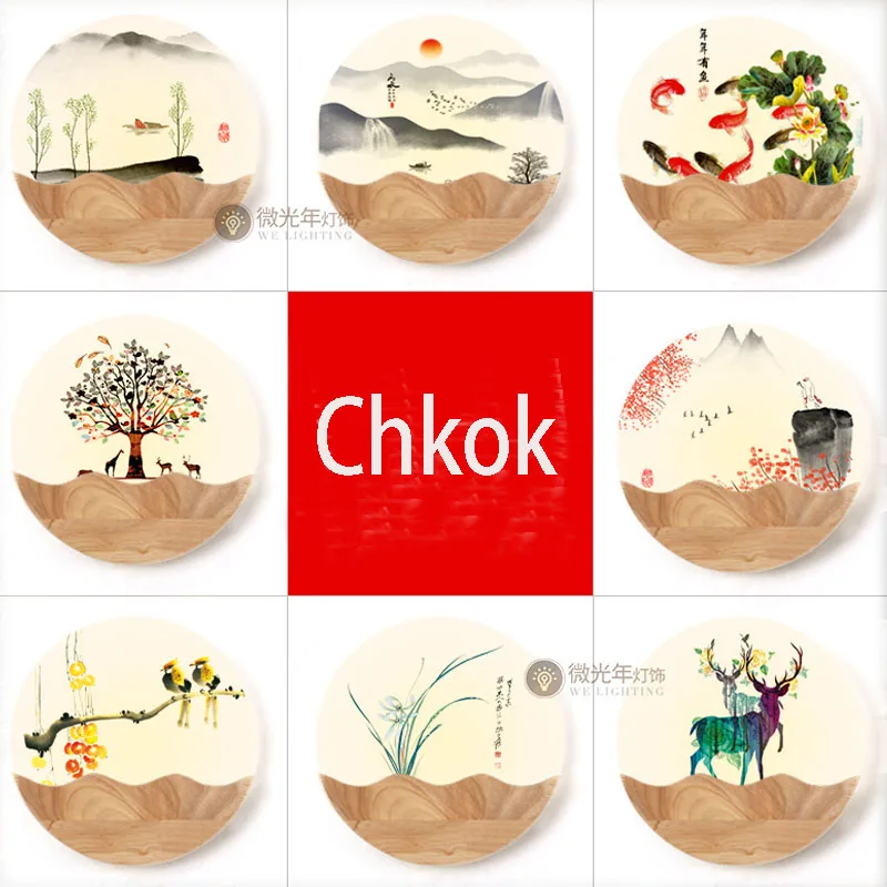 

New Simple Wooden Painted LED Wall Lamp Nordic Indoor Creative Solid Wood Wall Painting Lamp Modern Bedroom Round Wall Lamp