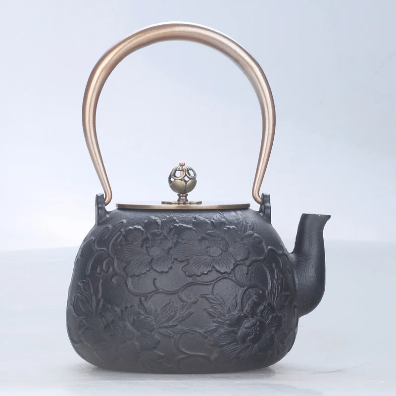 

Peony Japanese enamel cast iron tea pot China kungfu pure handmade teapot boil tea old tea set double copper water kettle