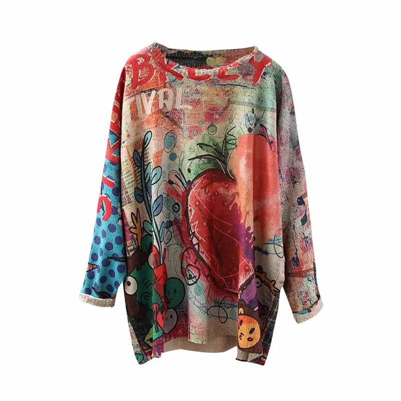 

2021 Autumn Chenille Fashion Korean Ladies Knitted Tops Womens Loose Printed Long Sleeve T Shirts Cotton Thin Clothes Printing