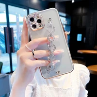 for iphone 13 12 11 pro max xr xs 7 8 plus case bling rhinestone diamond bracelet chain camera lens protection shockproof case