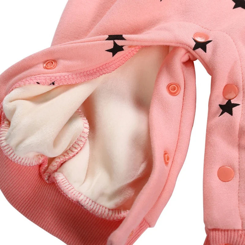 

Autumn Infant Baby Boys Girls Rompers Long Sleeve Star Moon Print Hoodie Rompers Kids Thicken Velvet