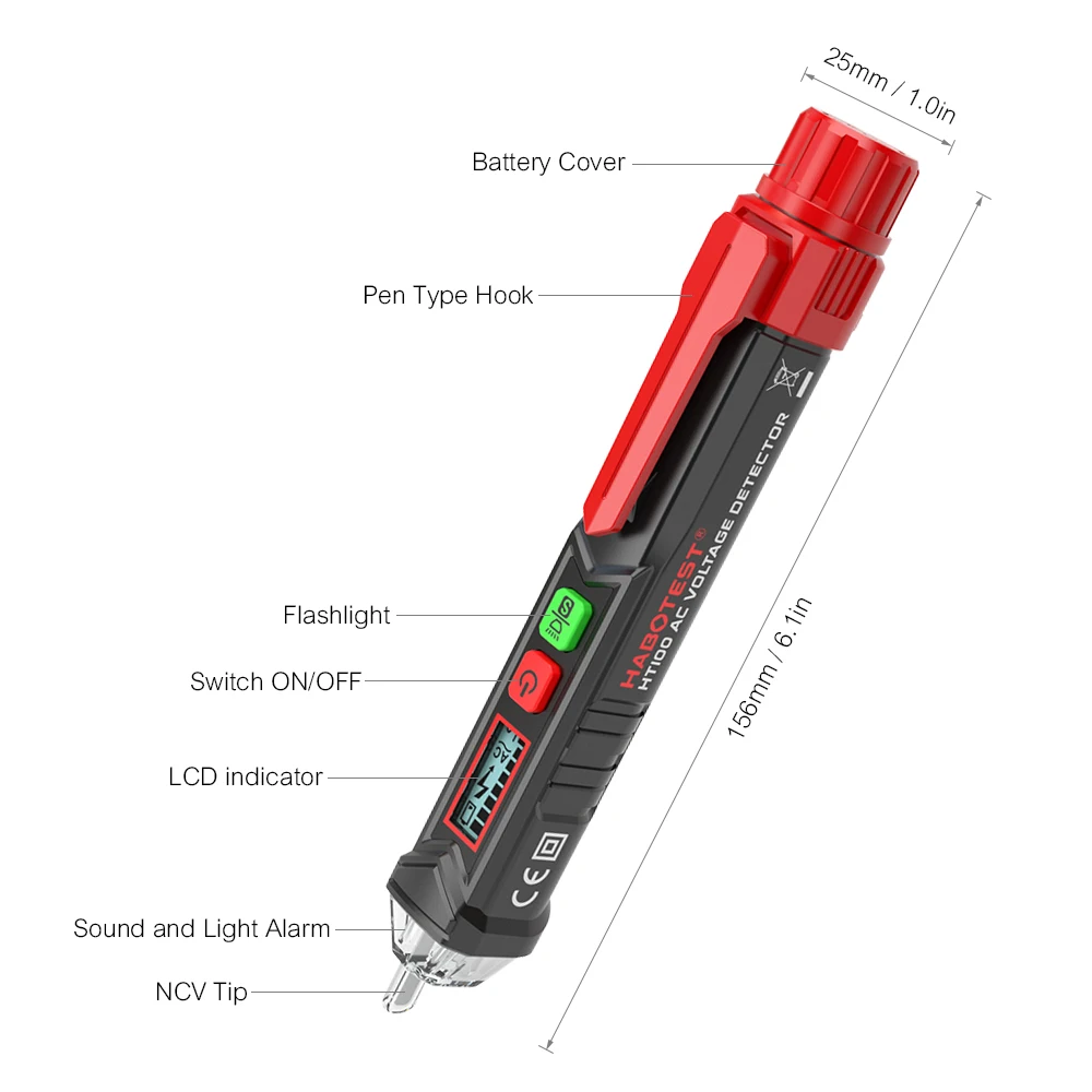 HABOTEST HT100E интеллигентая (ый) Бесконтактный Pen светодиодный Будильник AC Напряжение