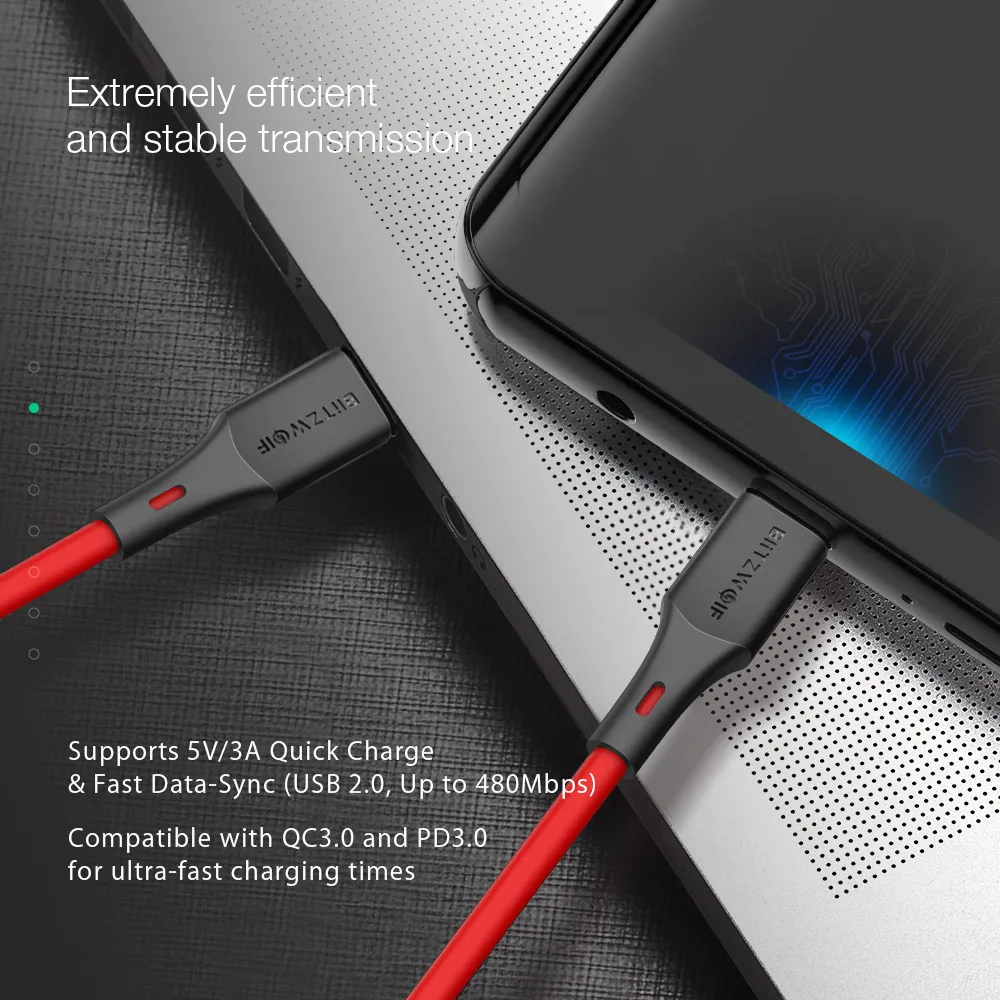 BlitzWolf 3A USB 2 0 Type C PD зарядное устройство кабель для передачи данных мобильный