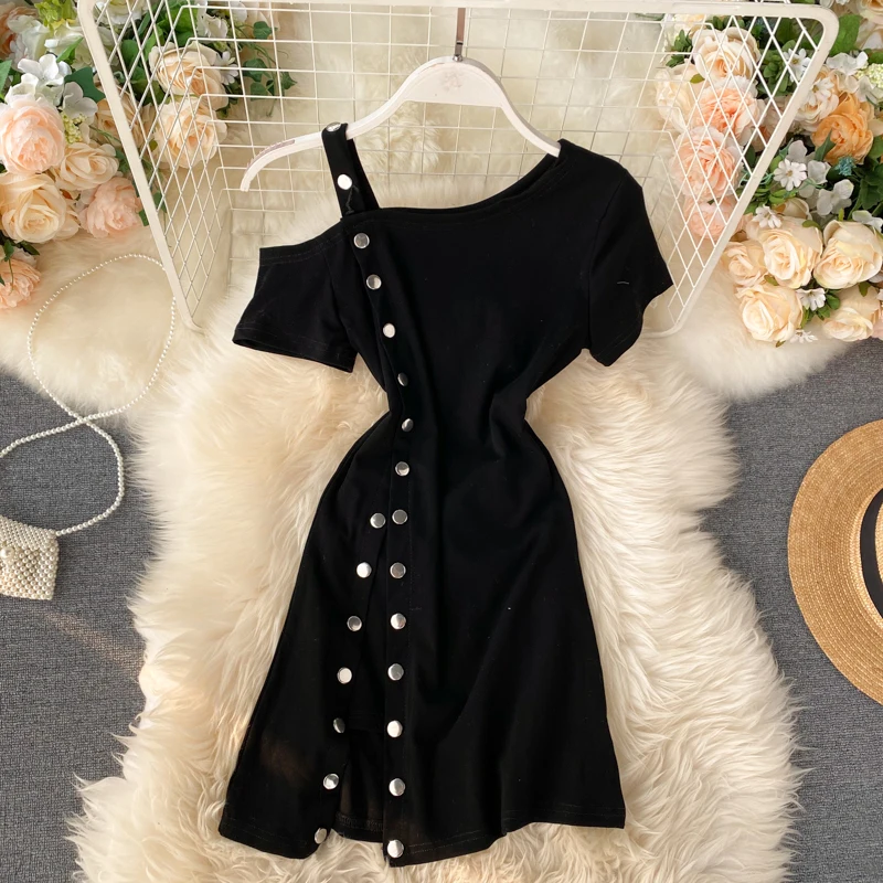 Женское платье-рубашка с короткими рукавами оригинальный дизайн на пуговицах