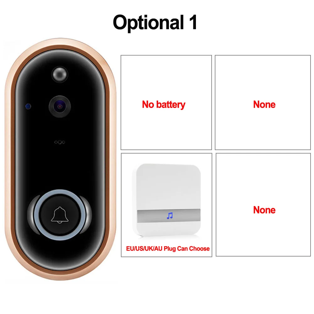 Option 1 CDYCAM 1080P смарт-видео, дверной звонок беспроводная домашняя камера безопасности 2-Way Talk ночного видения PIR Обнаружение двери телефон с вилкой Chime - Цвет: Option 1