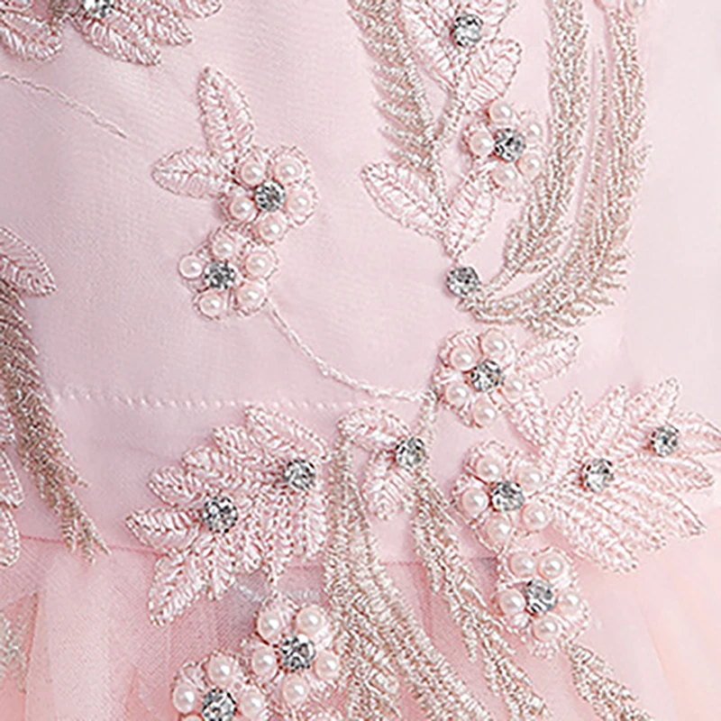 

Flower Girls Dresses Crystal Embroidery Pearls Lace Tulle Ball Gown Sleeveless O-Neck Ankle-Length Kid Party Princess Skirt D278