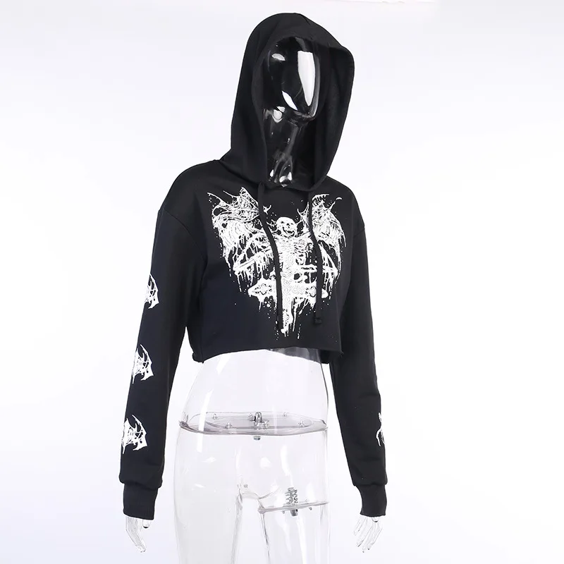 

Black Goth 2021 new Hoodie Harajuku Demon Print Gothic Hoodies Women Pullovers Streetwear Punk Long Sleeve Cropped Hooded