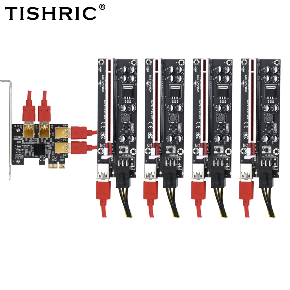 Переходник TISHRIC Golden PCIE PCI-E Райзер с 1 на 4 USB 3 0 карт хаб PCI Express X16 X1 адаптер для