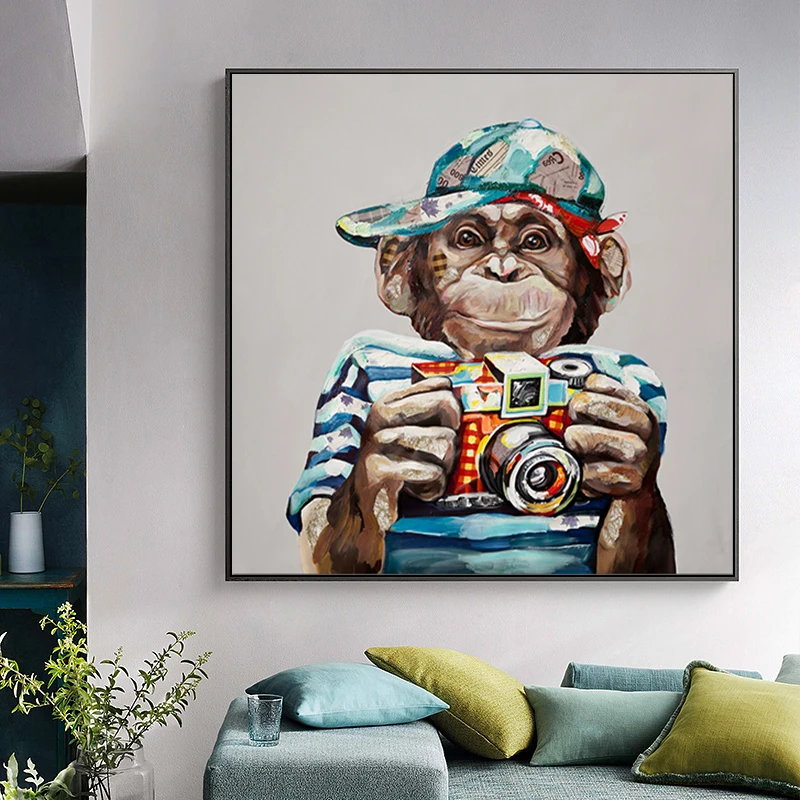 Абстрактная животная обезьяна с камерой Масляная Живопись Холст принты