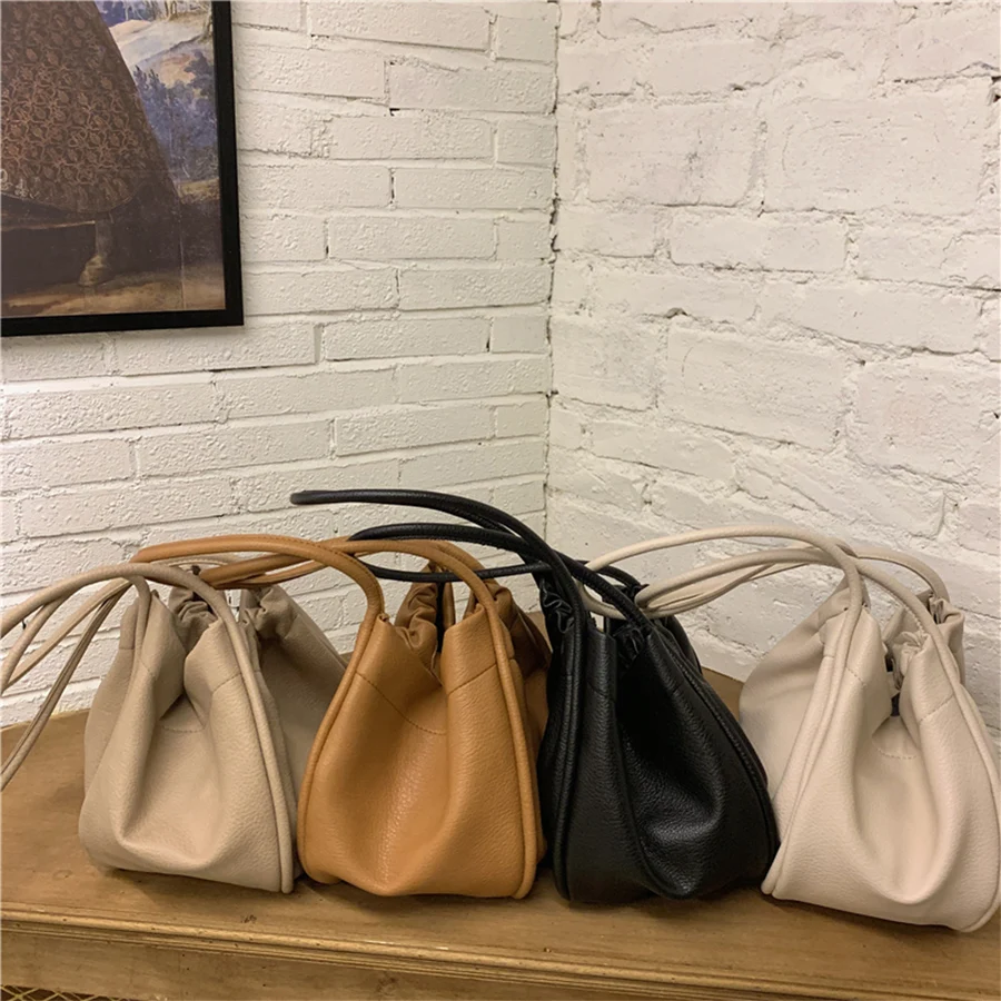 

Fashion Large Capacity Causal Shoulder Bags for Women PU Leather Pleated Purse Handbags Retro Soild Color Shopper Totes Bolsas