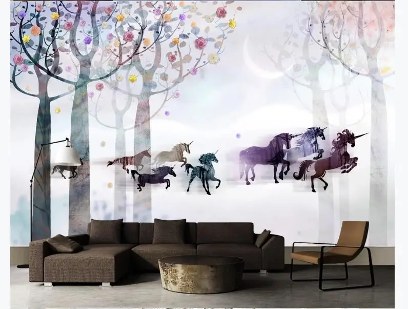3D Wallpaper flower tree Photo Murals For Living Room Bedroom animal horse Kids silk Waterproof Wall Papers | Обустройство дома