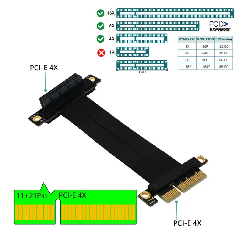 

20cm High Speed PC PCI Express 4X Riser Connector Cable Riser Card PCI-E 4X Flexible Cable Extension Port Adapter 270