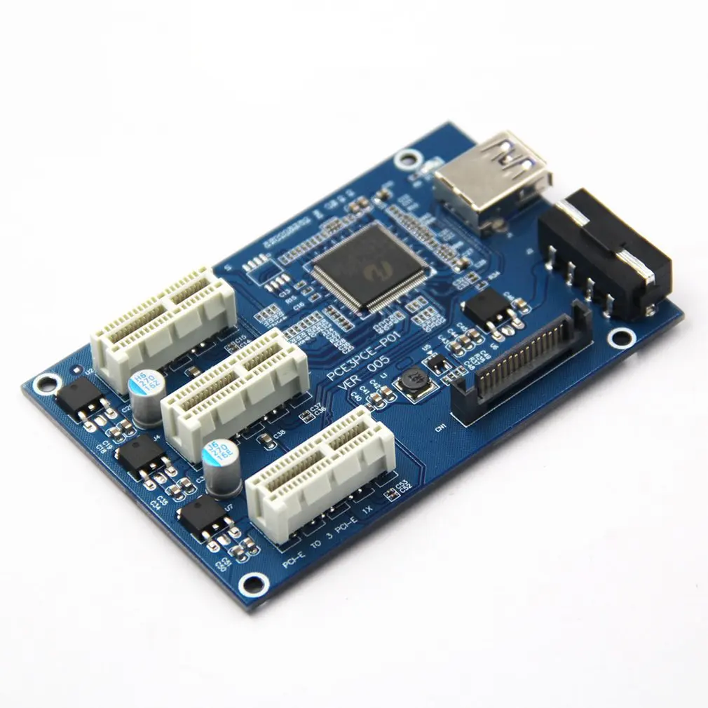 

New PCI-E X1 To 4PCI-E X16 Expansion Kit 1 To 4 Port PCI Express Switch Multiplier Hub 6pin Sata USB Riser Card