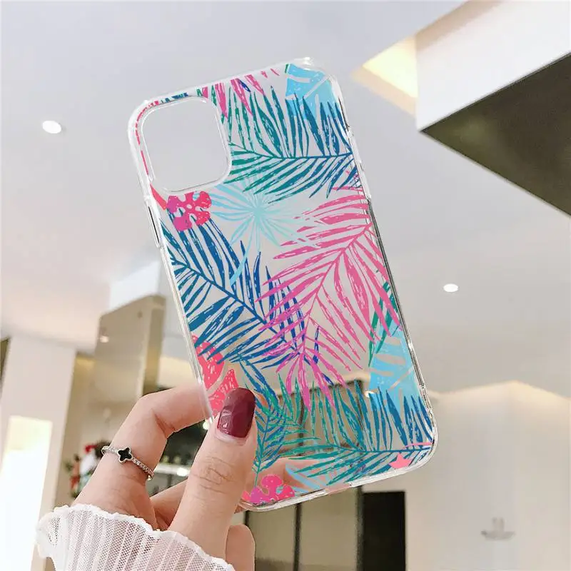

Retro flower leaf pattern beauty Phone Case Transparent for iPhone 6 7 8 11 12 s mini pro X XS XR MAX Plus SE cover funda
