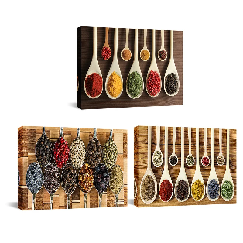 

3 Panels Canvas Wall Art Painting Spices In Spoons Print Home Decor Poster Modern Kitchen Living Room Decoration Pictures