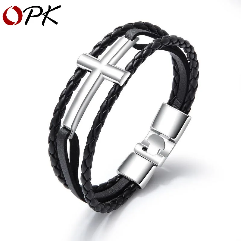 

men's bracelet personality multilayer cross woven leather bracelet fashion men's intermediate color Bracelet Gift bracelets
