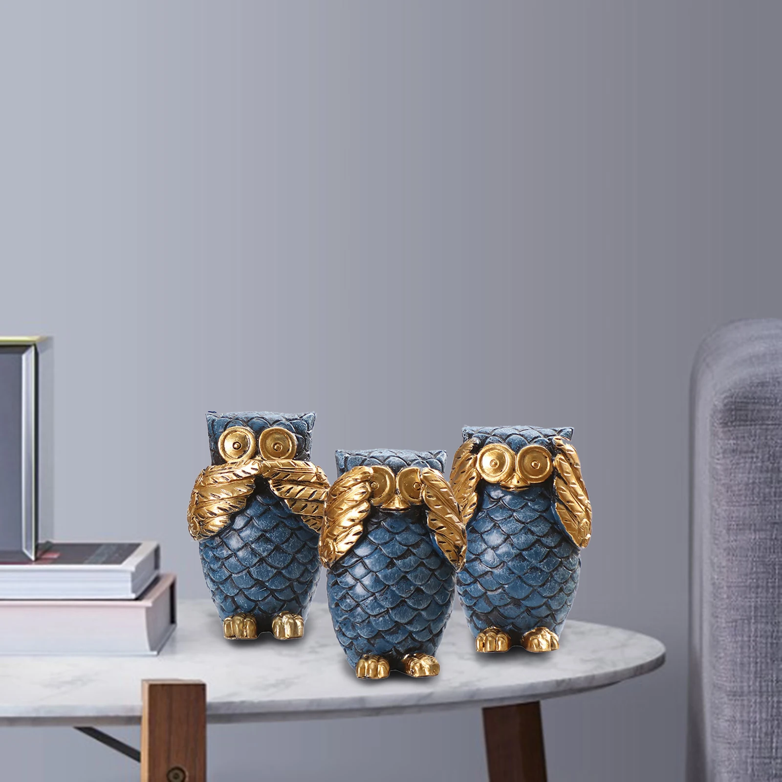 

3x Resin Owl Statue Decoration Desktop Decoration Animals Sculptures