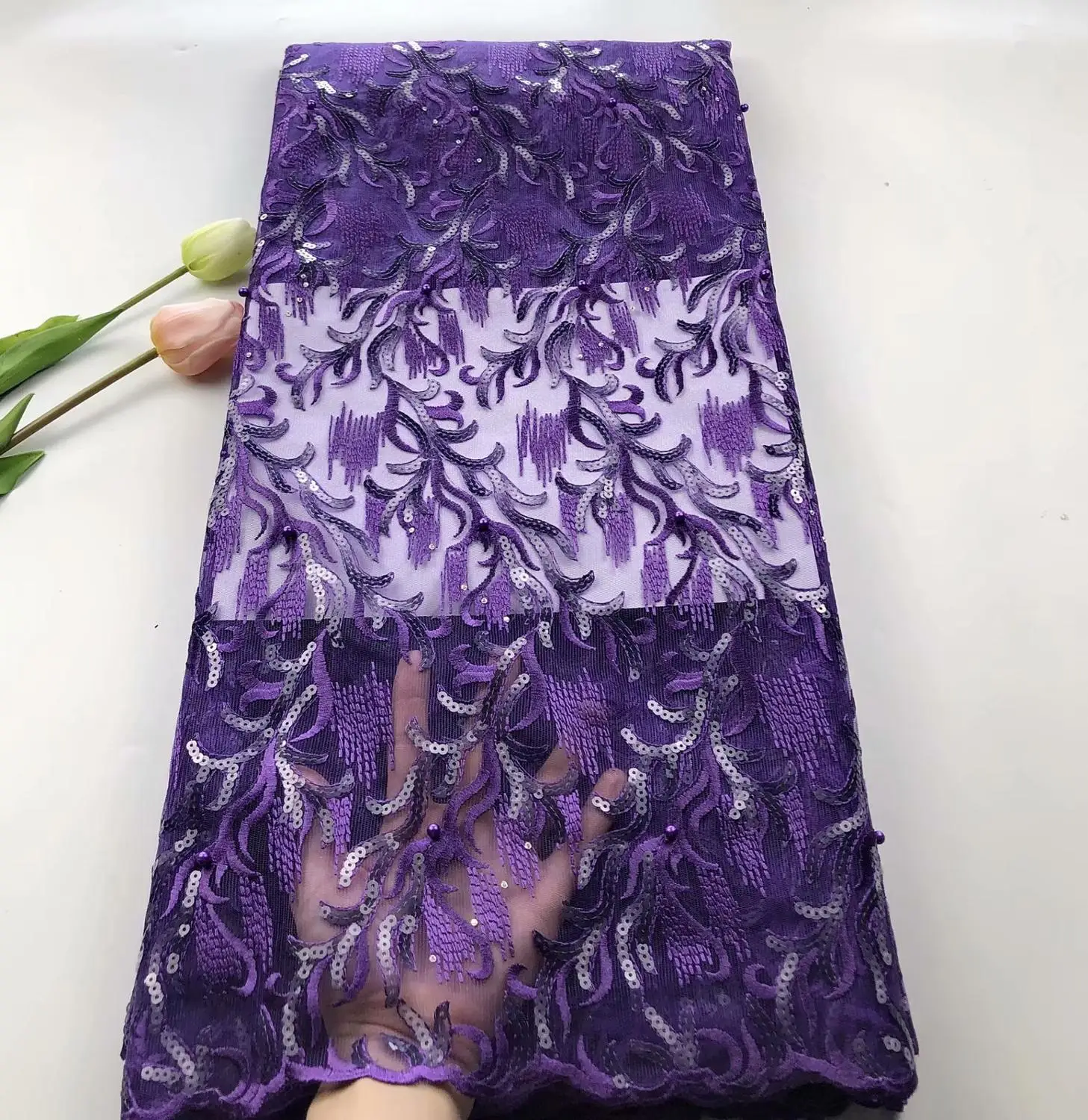 

High Quality sequins Lace Fabric Nigerian Tulle Lace Fabric Latest African French Lace Embroidery Sequins Lace Fabric HSIJUL281