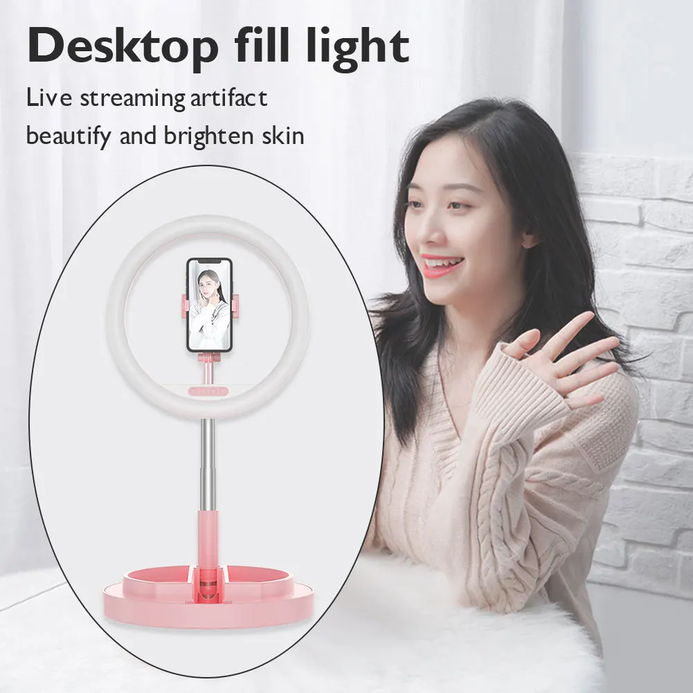 

LED Selfie Ring Light Makeup Live Telescopic Phone Stand Holder Fill Lamp