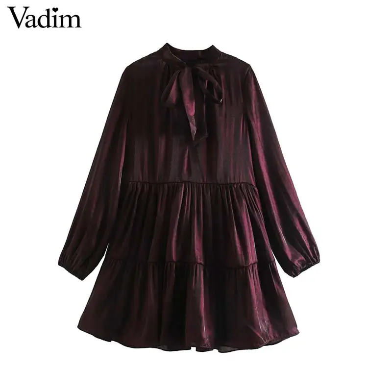 Женское элегантное платье vadim винно Красного цвета мини галстук бабочка воротник