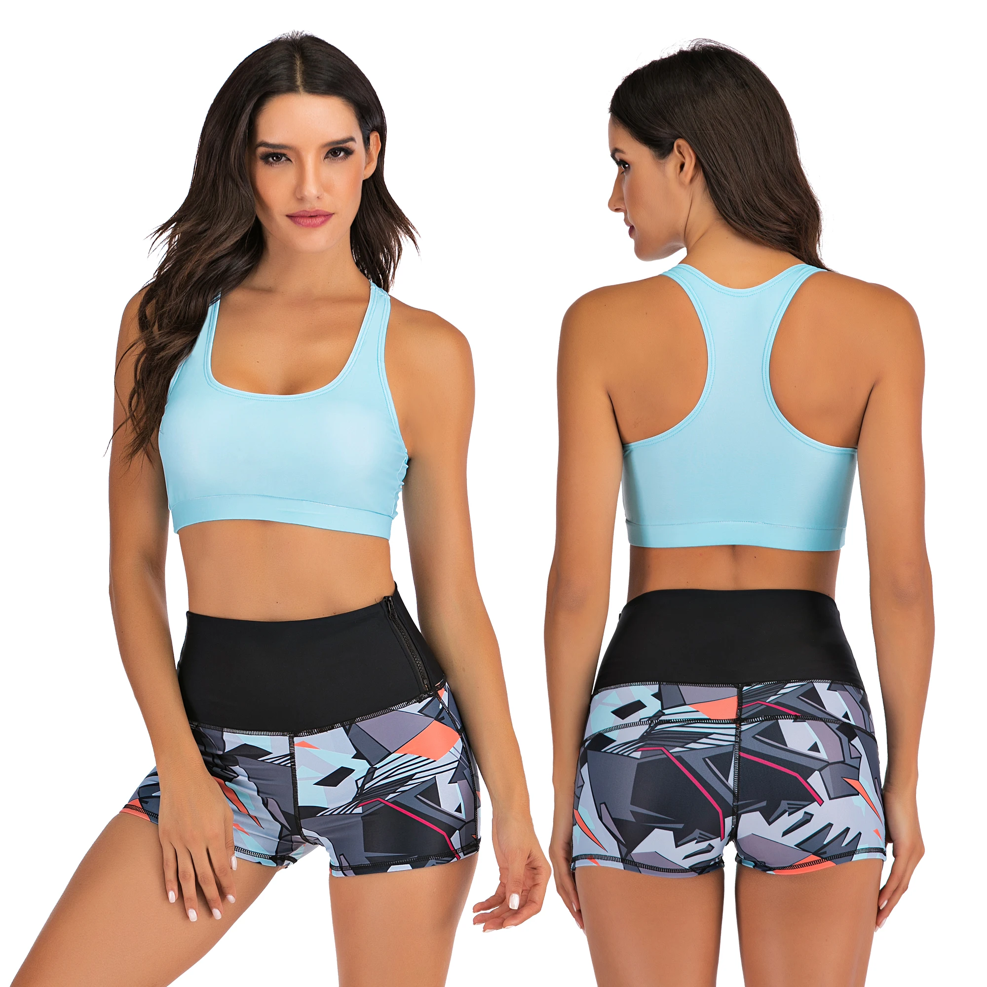 Женский купальник бикини с пуш ап голубой жилет высокой талией комплект пляжная