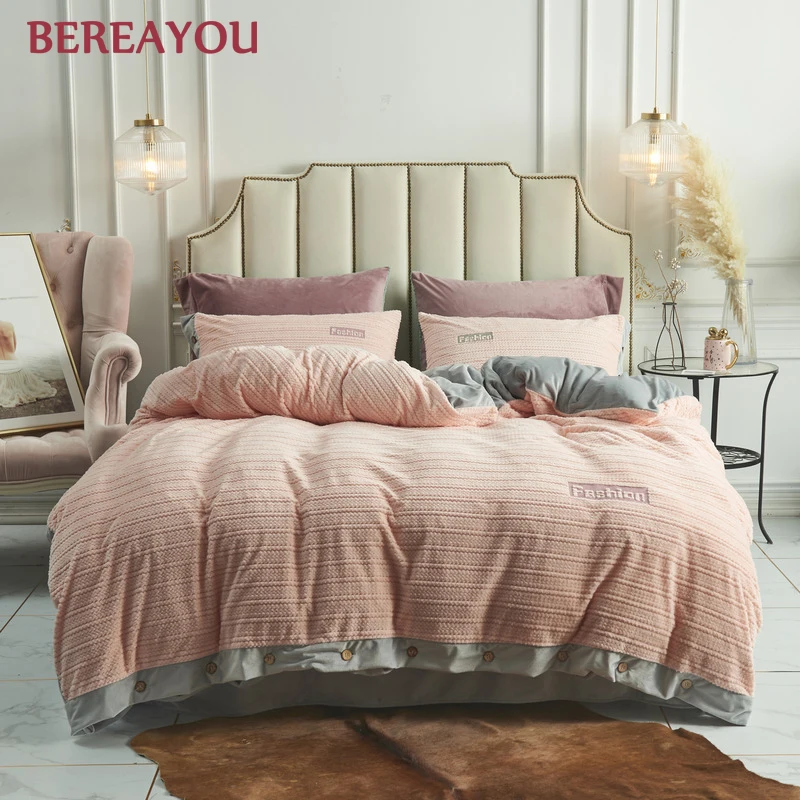 4 шт. роскошные комплекты постельного белья вельветовые синие розовые однотонные