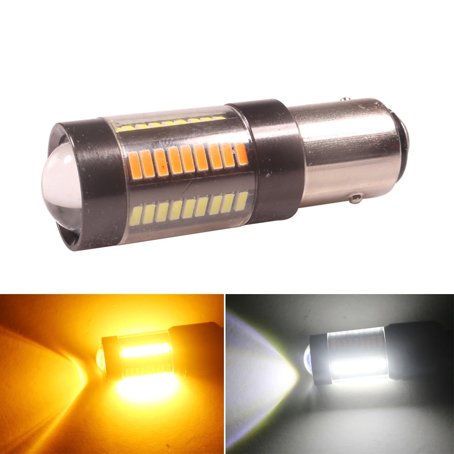 

NHAUTP 1Pcs 1157 Dual Color Bulbs P21/5W BAY15D LED Car Lights 4014 66-SMD White to Amber Switchback Auto Lamp 12-24V