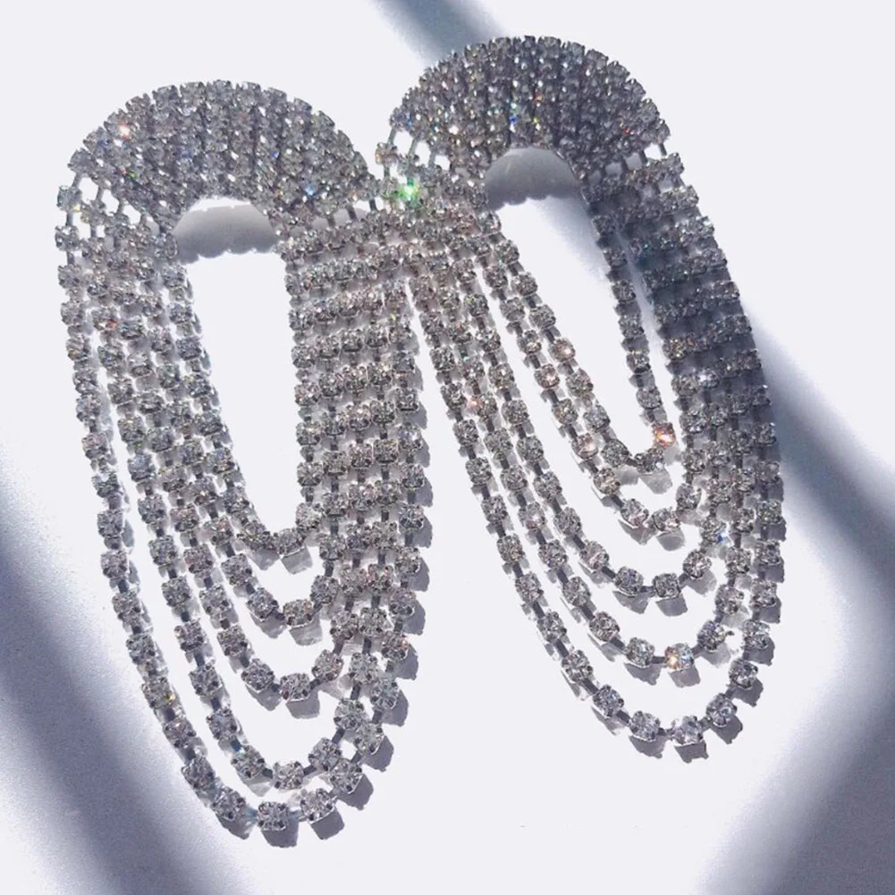 1 пара аксессуаров Rhinestone кисточкой круглые ювелирные изделия Кристалл женские Серьги Подвески Свадебные геометрические Висячие большой подарок водопад