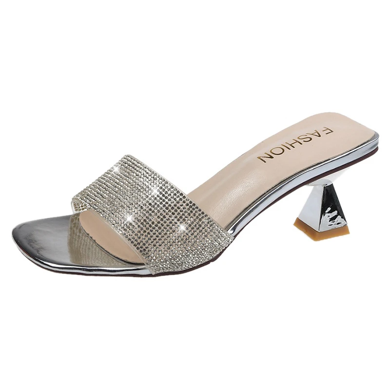 

Ladie Summer 2021 Fashion Embossed Leather High Heel Fashion Party Lady Slippers Summer Slipper