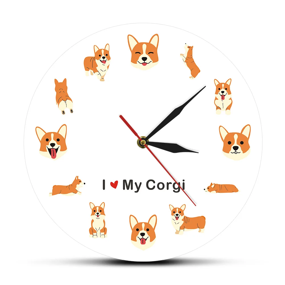 

I Love My Welsh Corgi собачья порода мультфильм Щенок дизайн Современные настенные часы Очаровательная собачка домашнее животное настенные часы для любителей корги домашний декор