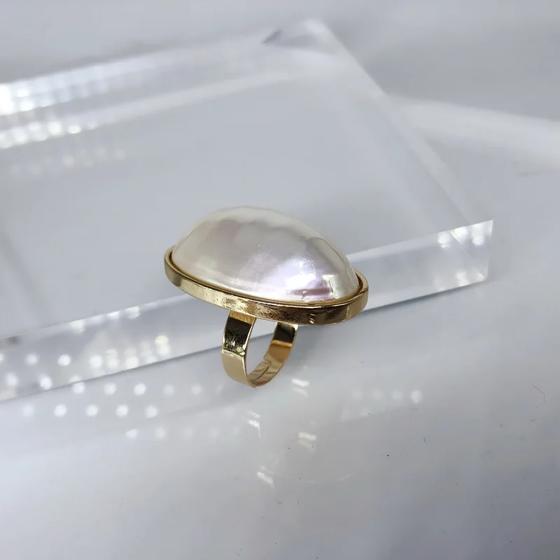F.J4Z Fashion Hot Big Ring for Women Stunning Nobel Oval Imitation Pearl Finger Rings Lady Hand Jewelry Gifts Dropship | Украшения и