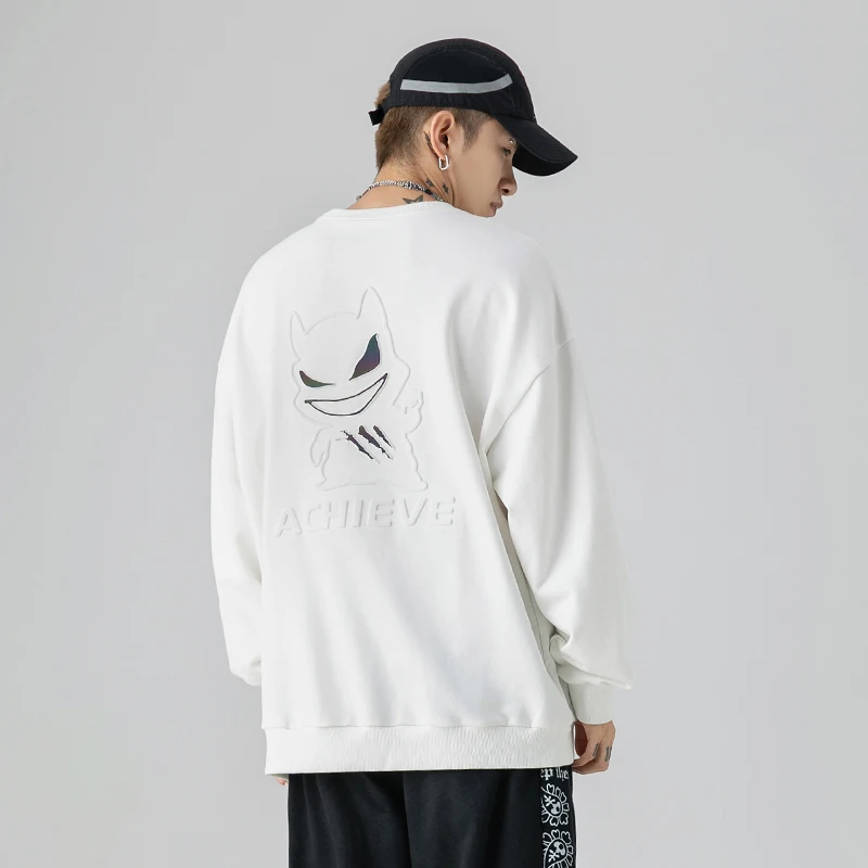 

2021 autumn and winter new colorful little devil round neck three-dimensional embossed sweater men