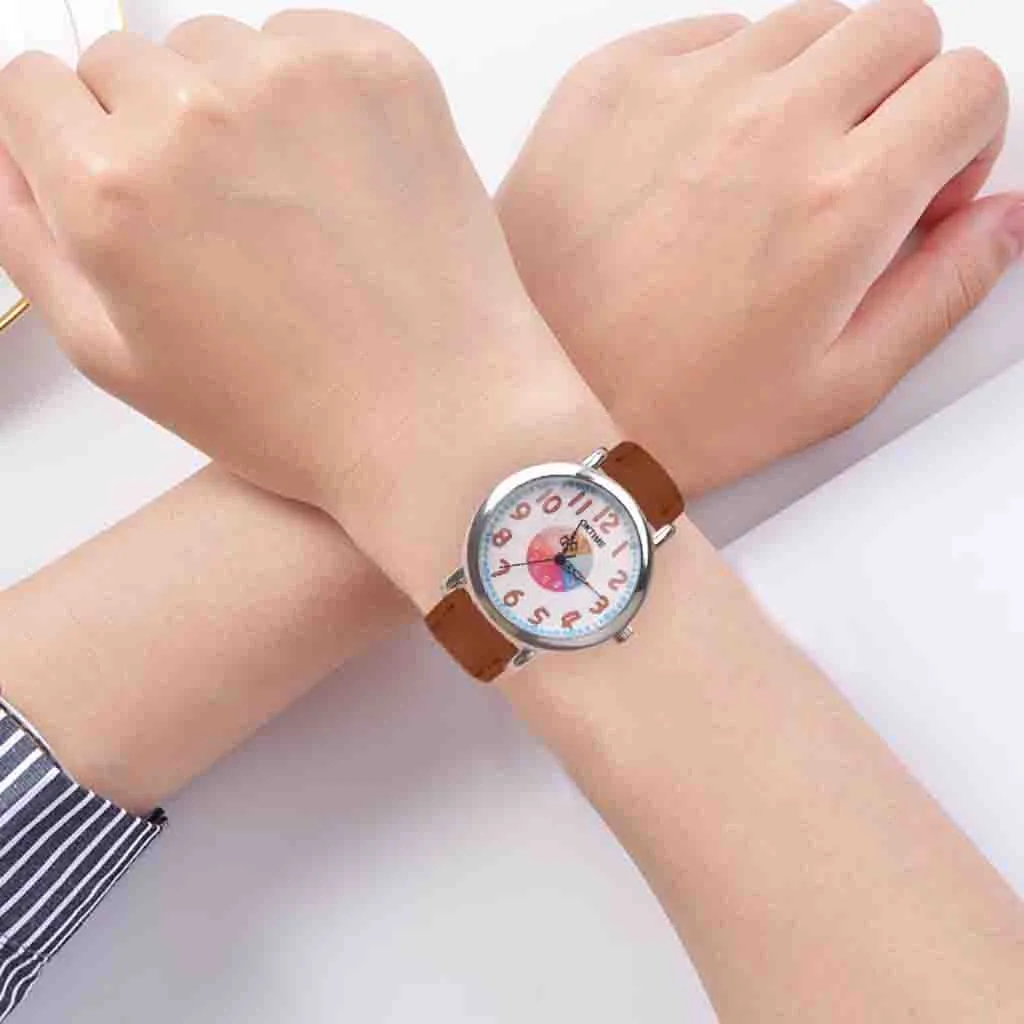 Милые женские часы креативные с серебряным циферблатом кожаный ремешок
