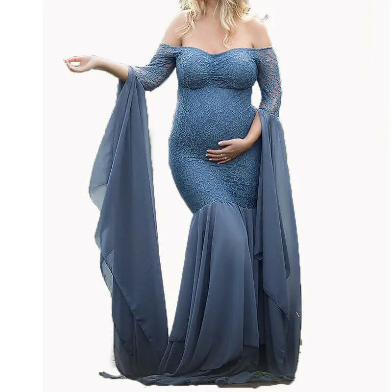 Кружевное платье для беременных женщин с открытыми плечами длинное фотосъемки |