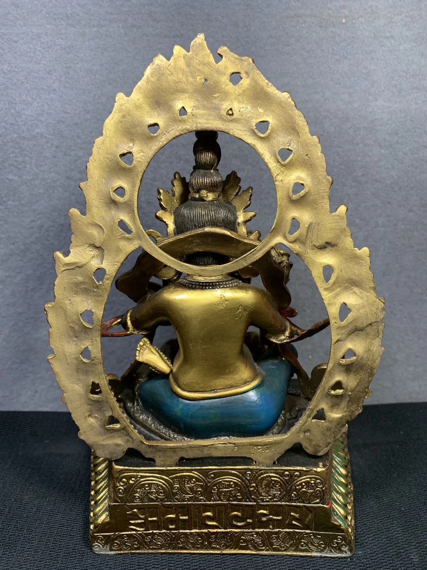 

9"Tibet Buddhism Old Bronze Painted Happy Buddha Yab-Yum Yellow God of Wealth Statue Huang Caishen Enshrine the Buddha