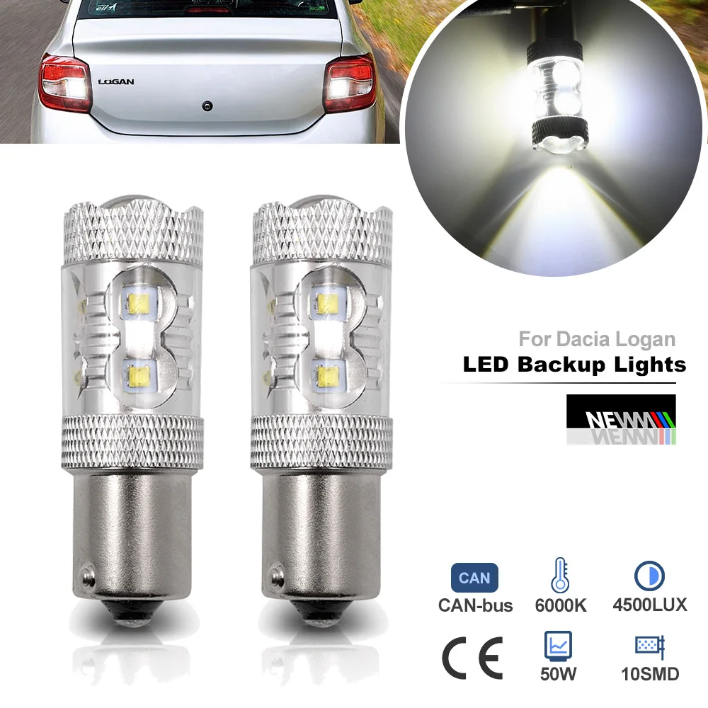

For Dacia Logan LS Logan II LED P21W BA15S 1156 2Pcs Led Reversing Light Bulb Canbus Car Backup Lamp No Flickering Auto Lighting