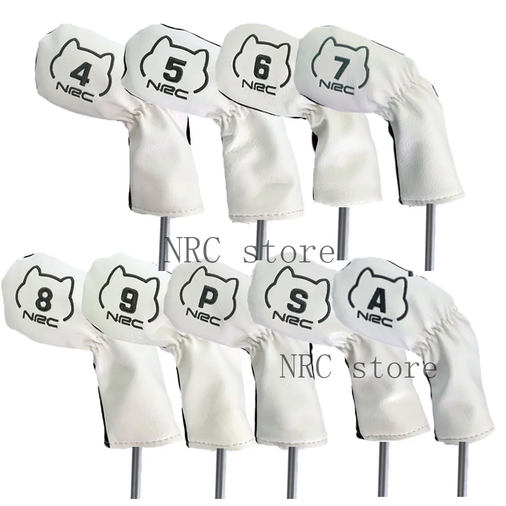 

Golf Iron Cover 9pcs Set Pu Leather Waterproof No.4/5/6/7/8/9/p/s/a Protector White Akita Dog