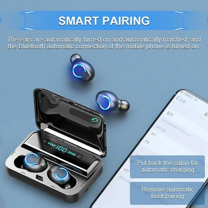 F9-8 Bluetooth 5.0 TWS Earphone Digital Display Headsets Touch Button LED Wireless Earphones True Earbuds Stereo Headphones | Электроника