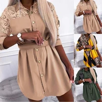 mini dress shirt dress leopard print women long sleeve ladies casual button