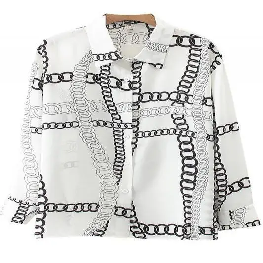 

2021 Spring New Fashion Elegant Top Silk Chain Printed Shirt Chiffon Shirt Long Sleeve