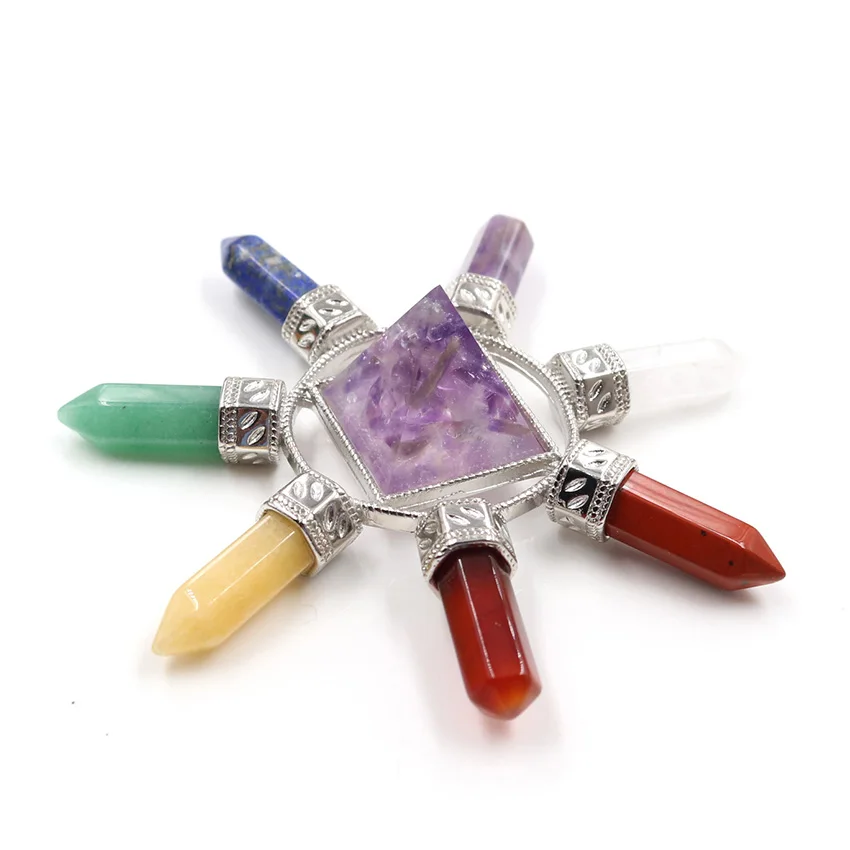

xinshangmei Reiki 7 Chakra Pyramid Natural Stones Orgone Energy Converter Healing Balance Female Men Meditation Jewelry