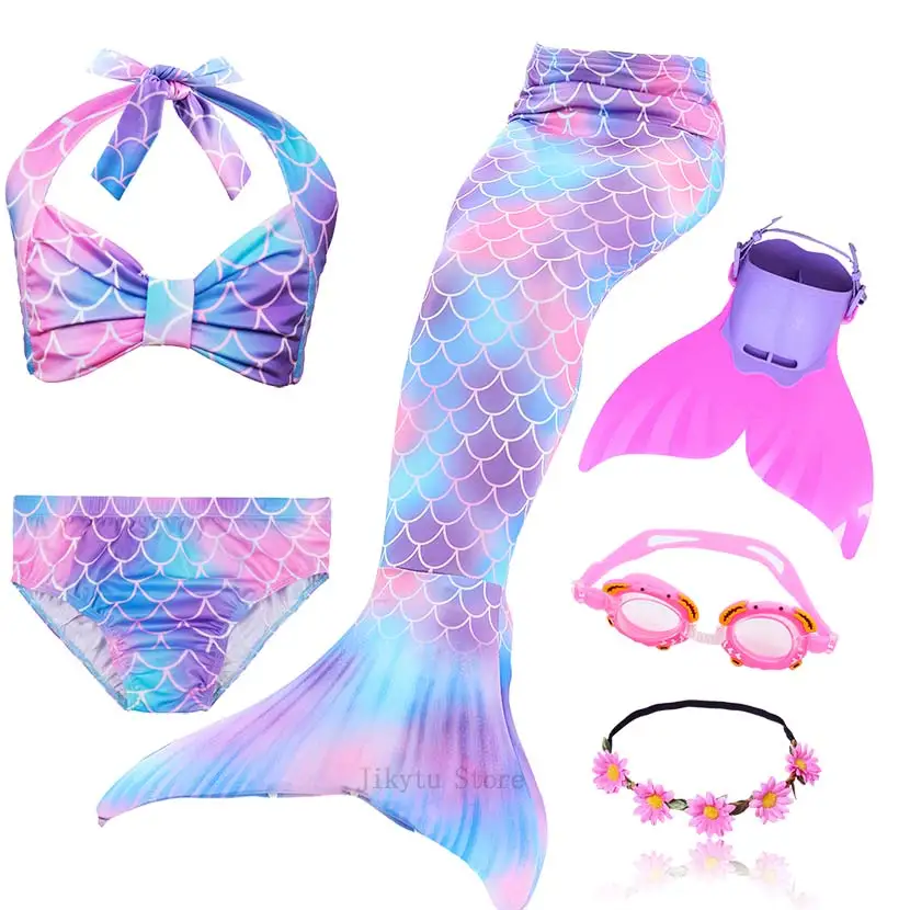Kids Swimming Mermaid Tail Bikini Set can add with Monofin Flipper Ariel Costumes Cosplay Swimsuit Bathing Suit for Girls