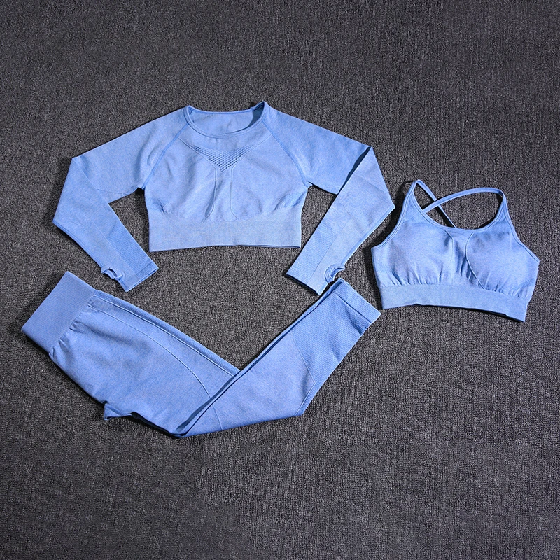 

2/3Pcs Seamless Women's Suit For Yoga Fitness Sportswear Long Sleeve Sports Top High Waist Leggings Workout Clothes Gym Clothing