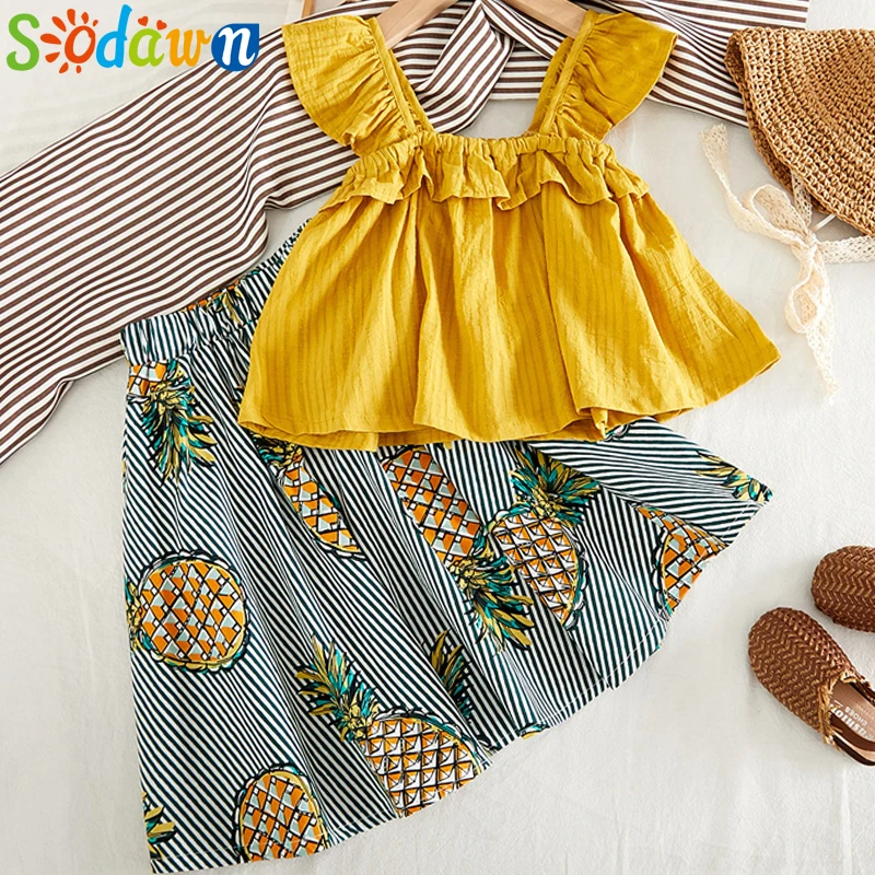 Комплект летней одежды для девочек Sodawn футболка без рукавов + юбка 2 предмета с